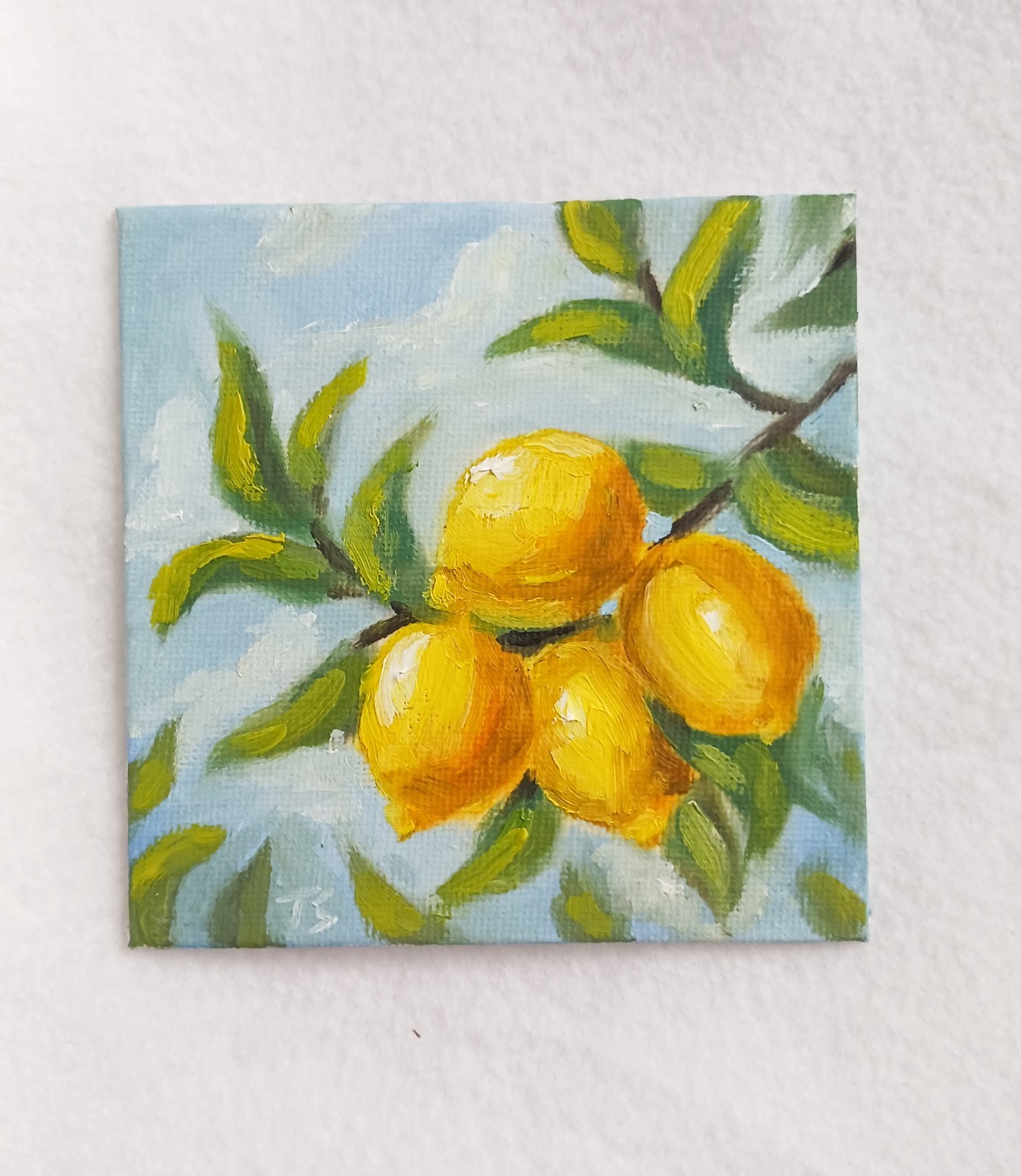 Lemons ORIGINAL Oil Painting Still Life Lemon Fruit Small Art 4″x4″