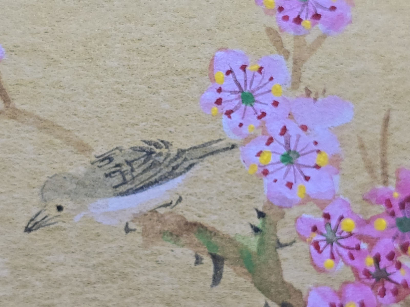 Vtg 3 Original Panel Cherry Blossoms & Birds Watercolor Paintings Framed