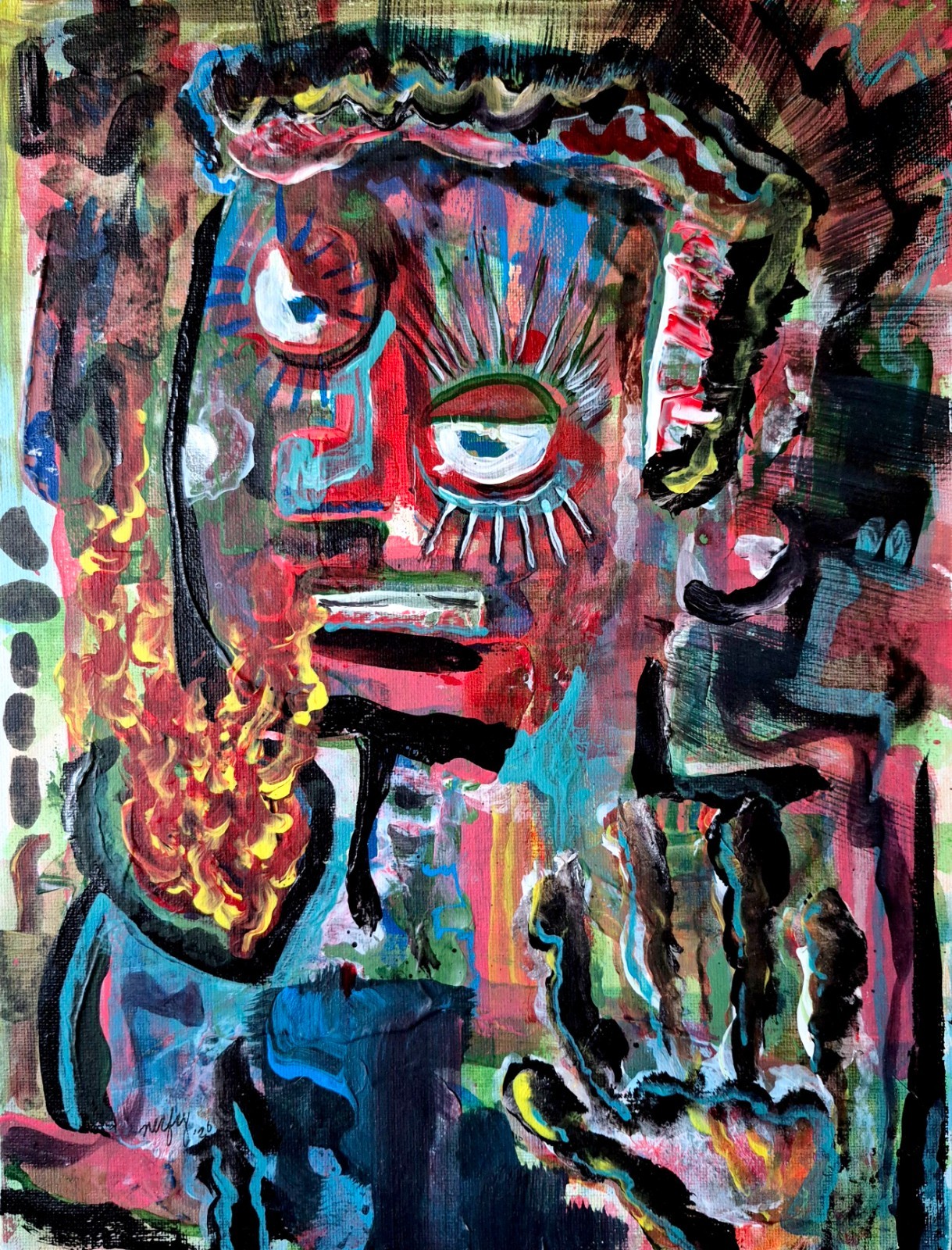 Original Abstract Expressionist Portrait Wall Art Acrylic Canvas Board 11 x 14