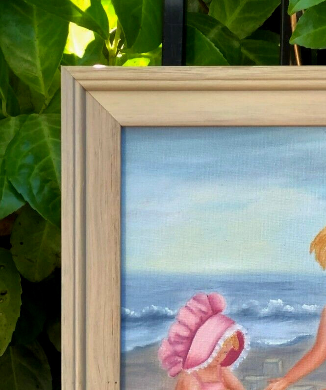 Young Girls Playing on The Beach, Original Oil Painting by Marcy Wright,, FRAMED