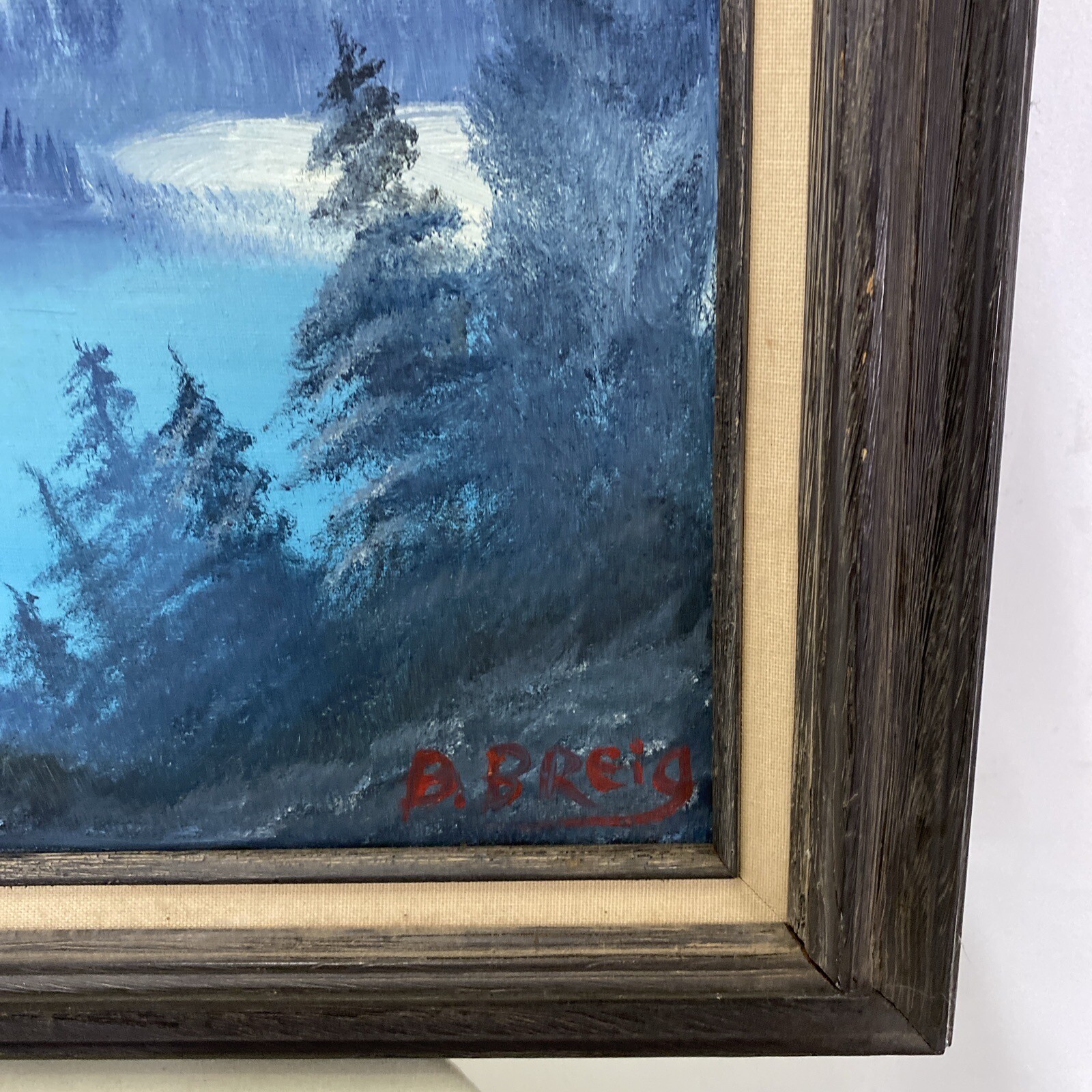 OIL BY B. BREIG SNOW CAP MOUNTAINS LANDSCAPE PAINTING 29X24”