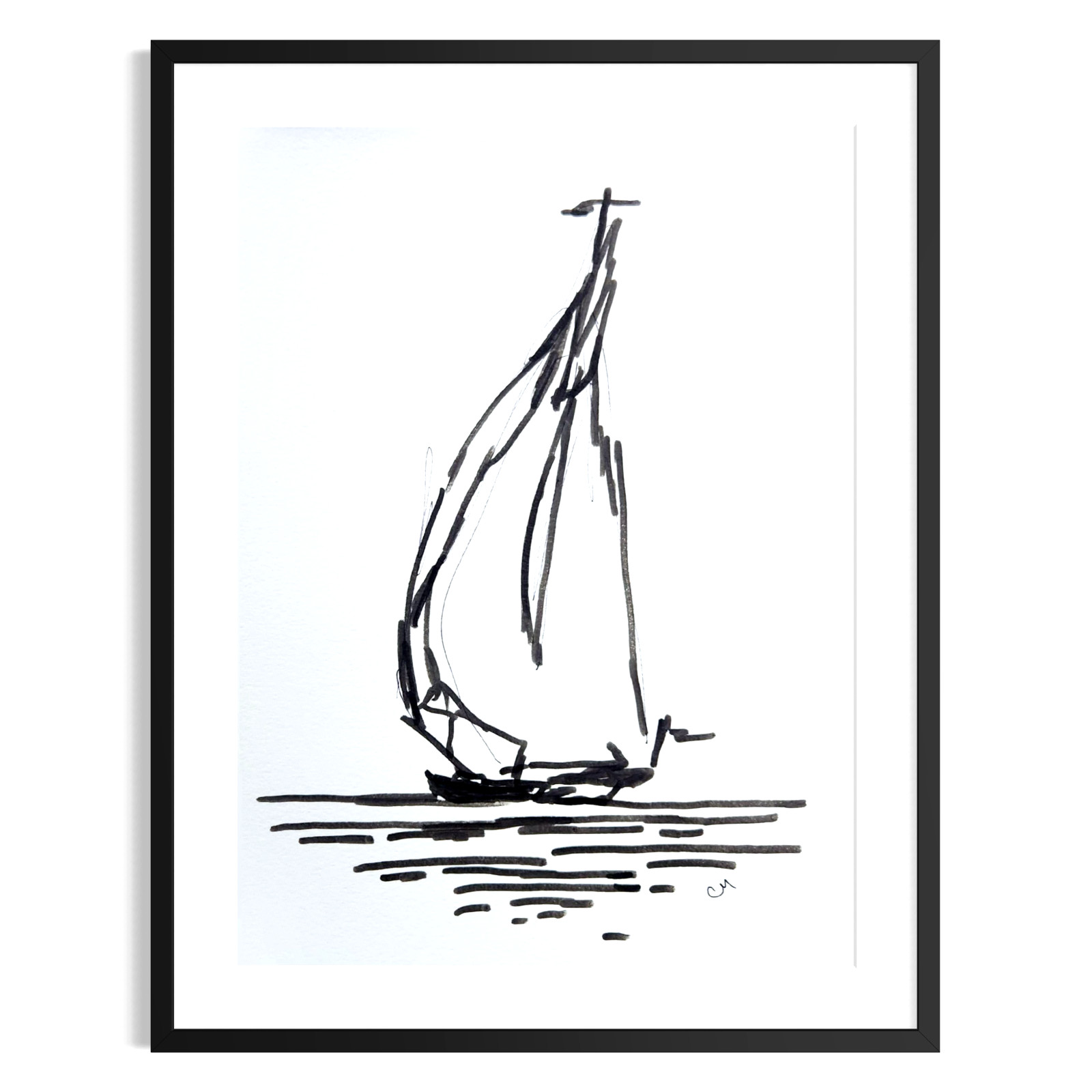Original Sailboat Art Modern Expressionist 9×12 Paper Handmade Signed