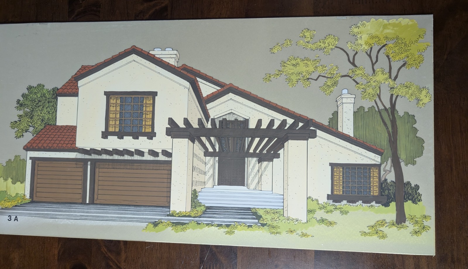 Original MCM Architectural Rendering Drawing Ink and Paint on Vellum House 3A