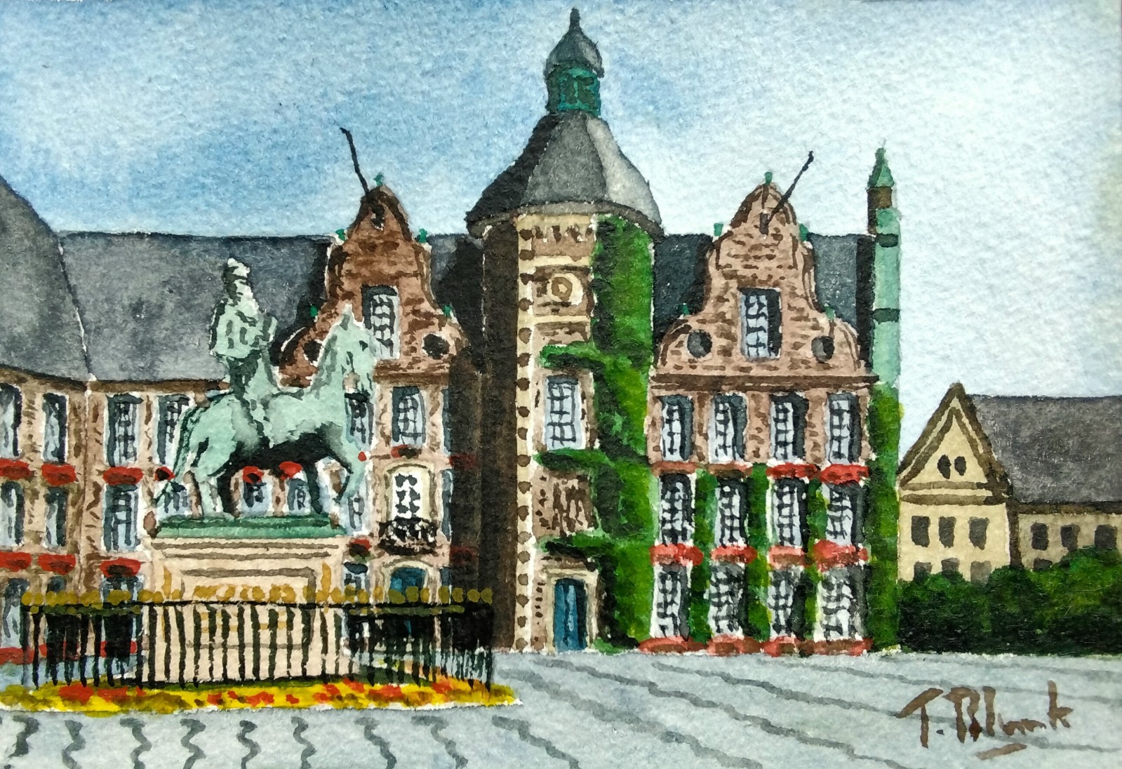 ORIGINAL WATERCOLOUR – The City Hall in Düsseldorf.