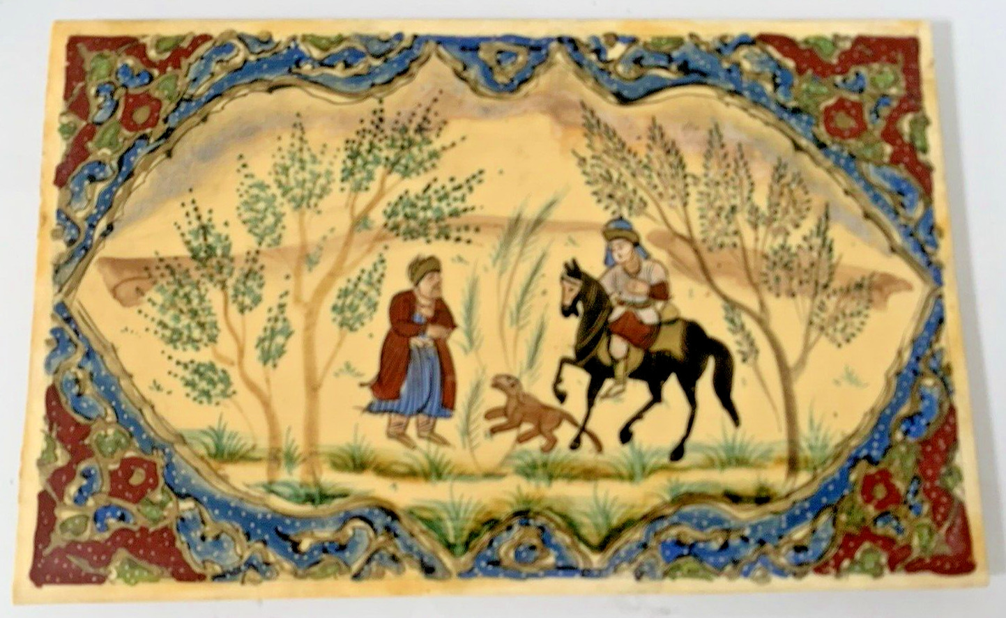 Rare Vintage Middle Eastern Persian Horse Gouache Painting – Framed on Celluloid