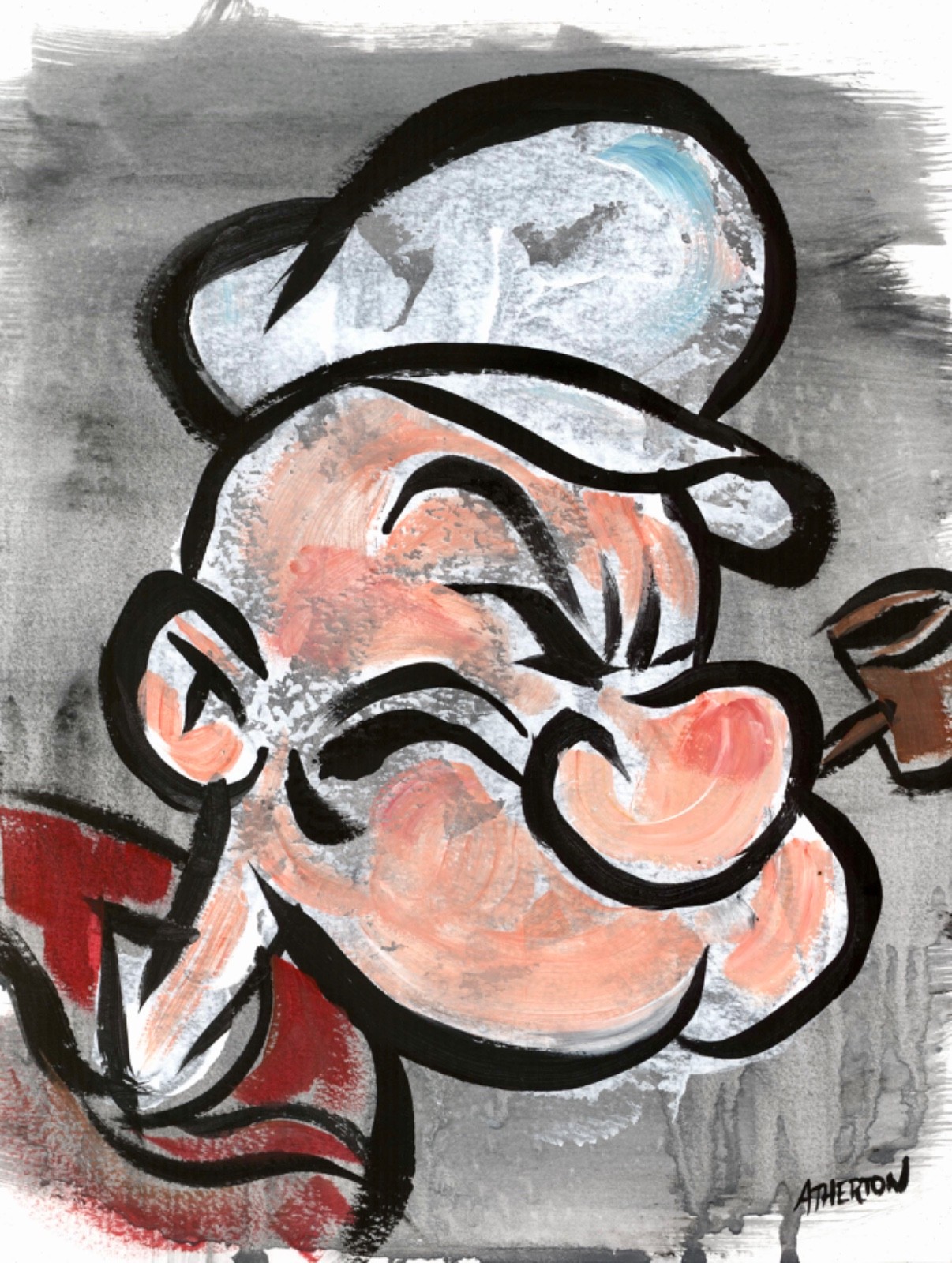 Atherton 9×12 Original Pop Art Character Acrylic «Popeye portrait» hand signed