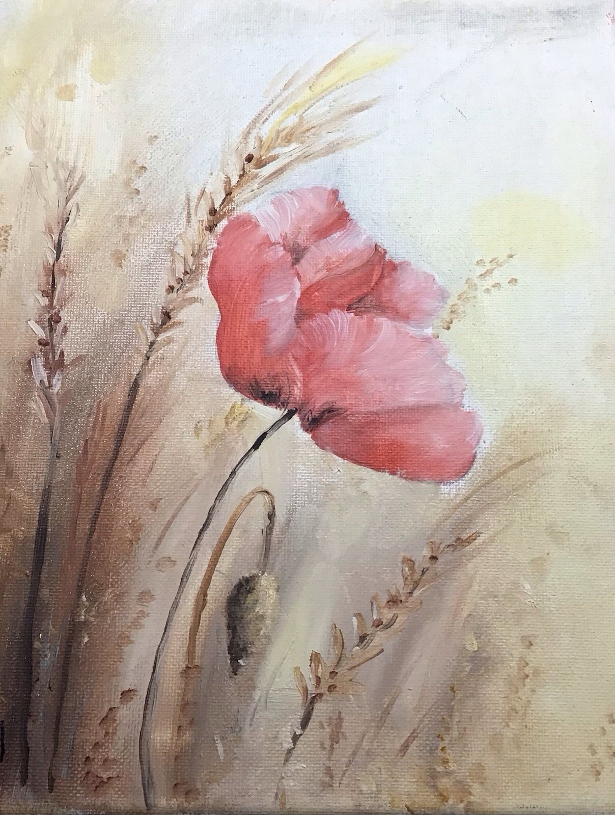Oil Painting on Canvas Red Poppy Flower Botanical Modern 8×10 Unframed