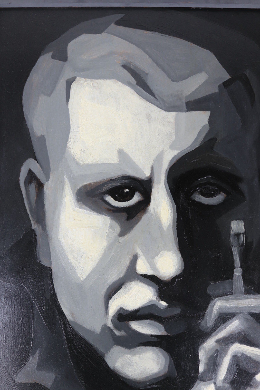 Robert Klein Pittsburgh Artist 1959 Grey Scale Self Portrait Oil Painting PA