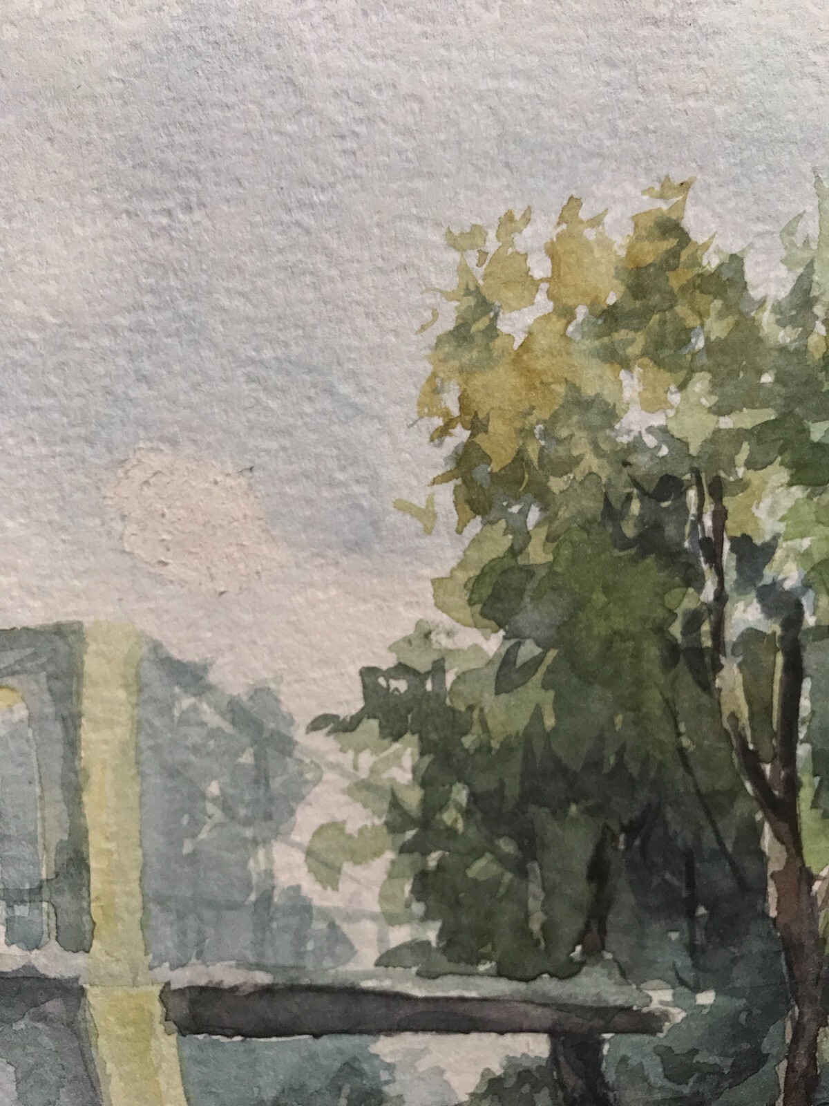 Watercolor Painting City Bridge Robets D. Unframed Original Decor Art nAAA2258