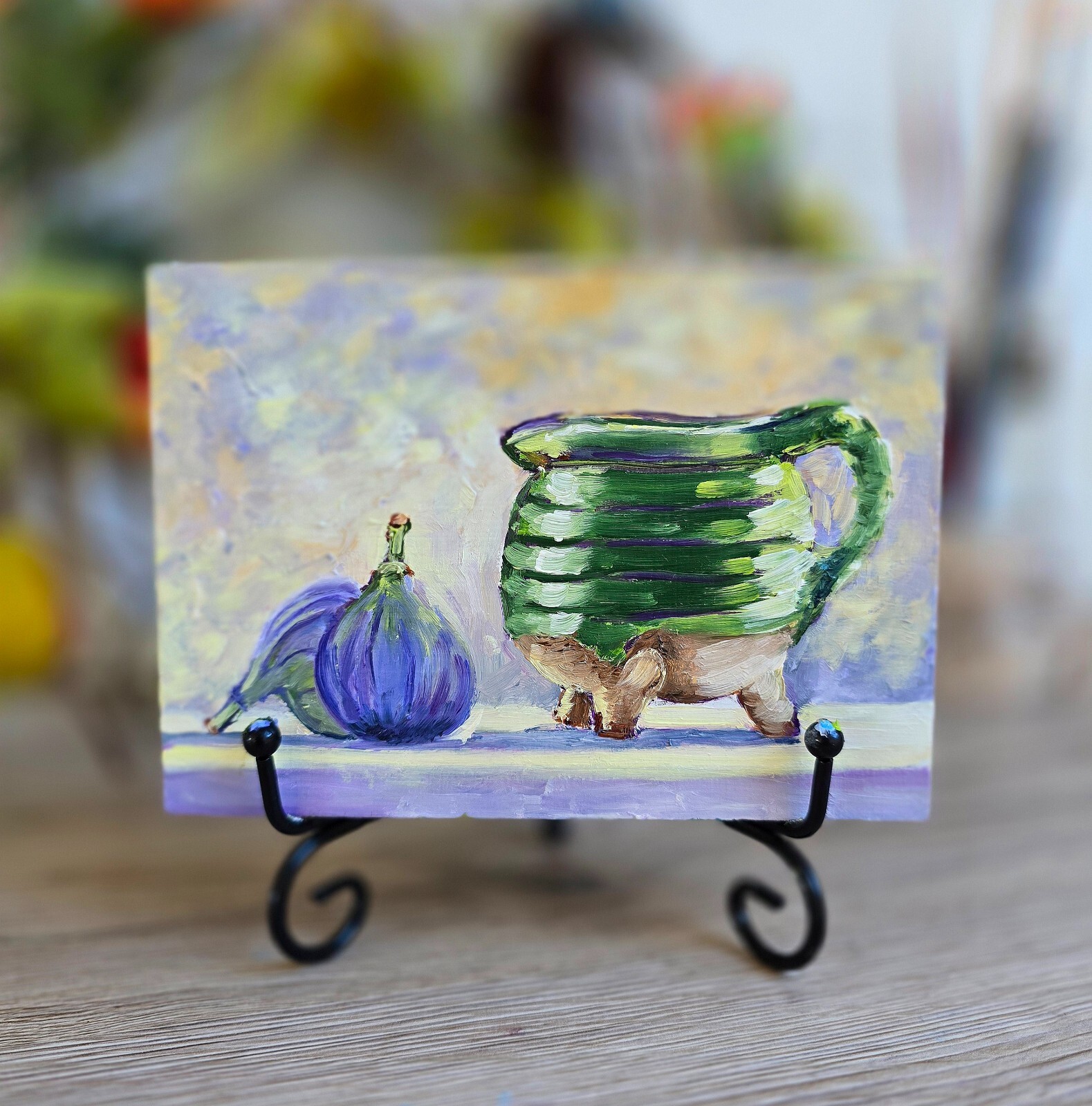 Figs and Pitcher Oil Painting 10x15cm Fruits Fruit Original Painting on Painting Board
