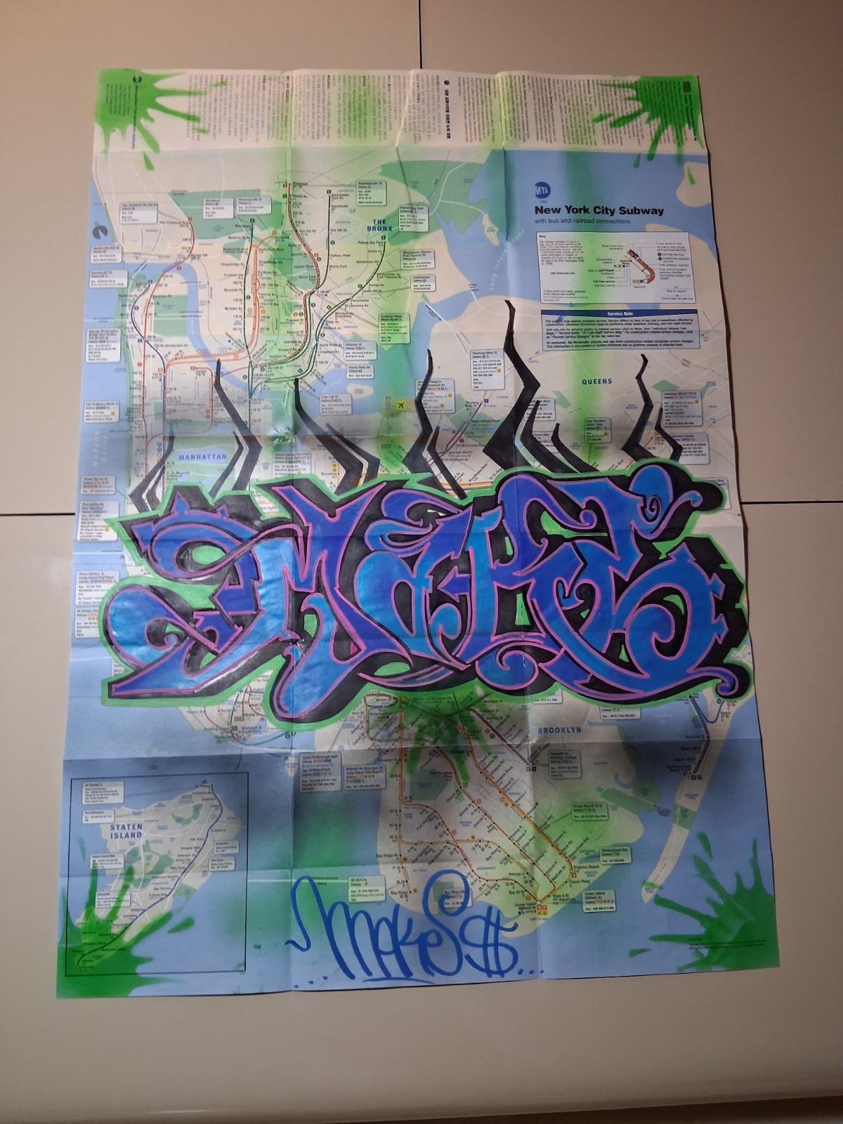 Original New york Subway Graffiti Map Art – 23 x 34 Inches – MAKE$
