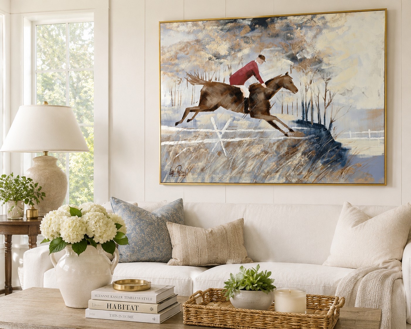 Original Lee Reynolds Equestrian Horse Painting Signed 40×30 Framed Vanguard Art