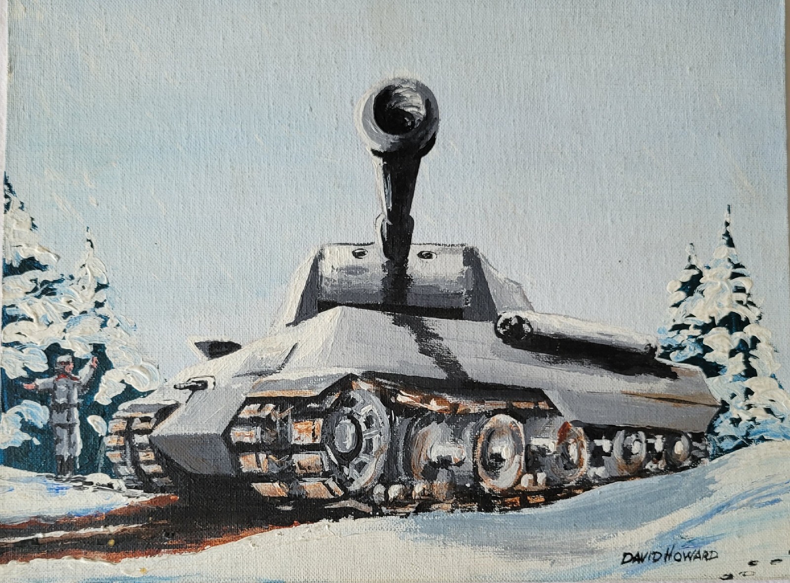 Amateur Painting Military Tank Vintage 9×12 Art Board Panther Tank David Howard
