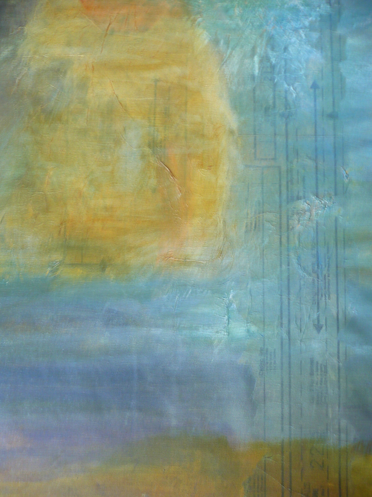 MYSTERY ABSTRACTION ABSTRACT OIL MODERN MODERNISM YELLOW BLUE MULTI COLOR PURPLE