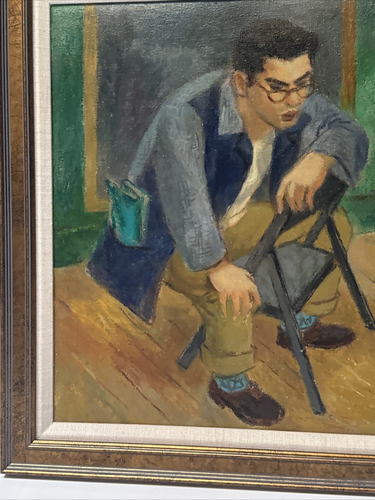 MID CENTURY PAINTING AMERICAN REGIONALISM WPA STYLE YOUNG MAN PORTRAIT MYSTERY