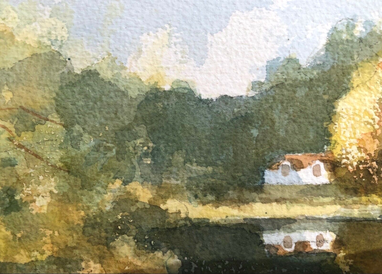 SIGNED IMPRESSIONIST BUCOLIC LANDSCAPE WITH WATER AND BOATS STUDY PAINTING