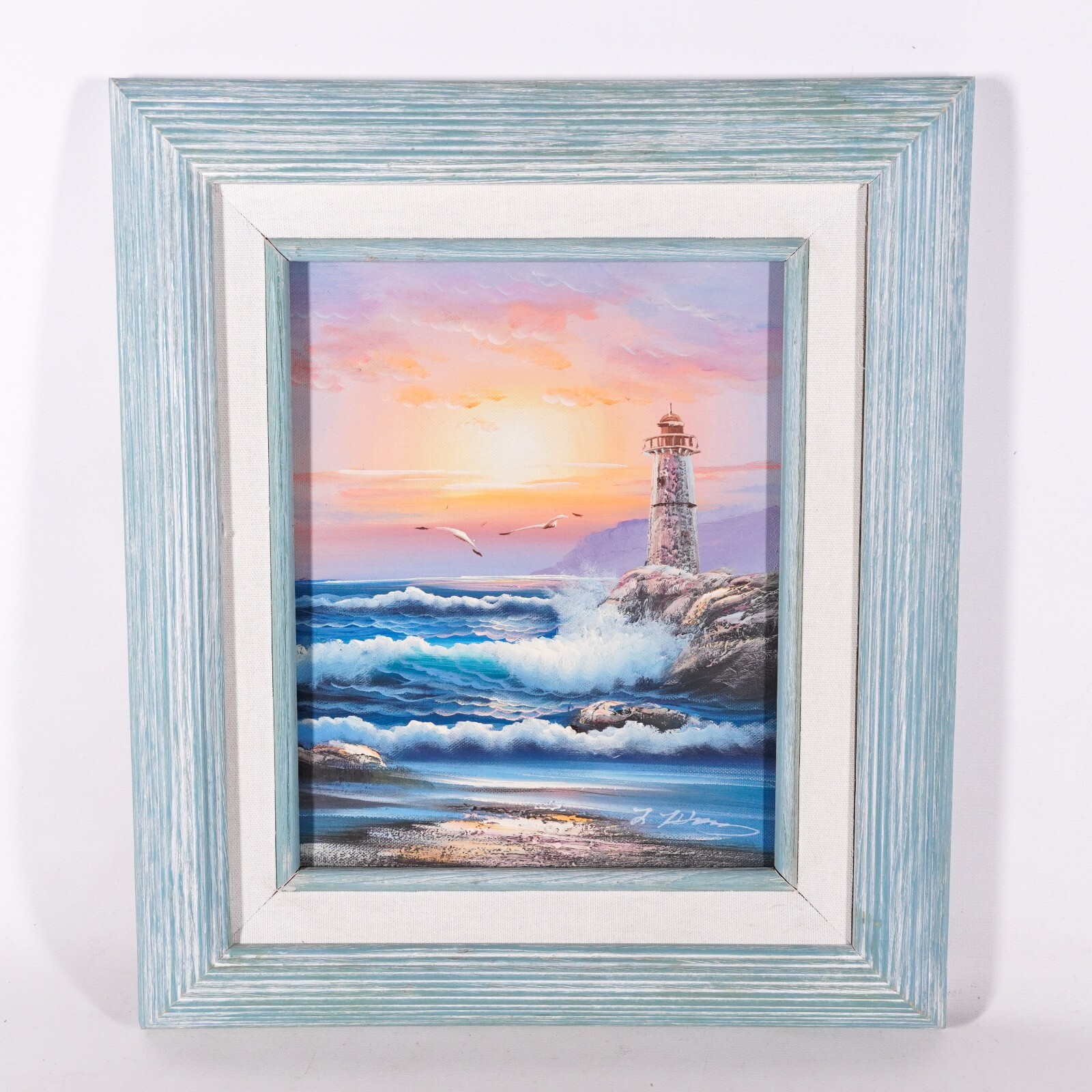 Lighthouse Beach Waves Ocean Sunset Nature Landscape Original Painting Artwork