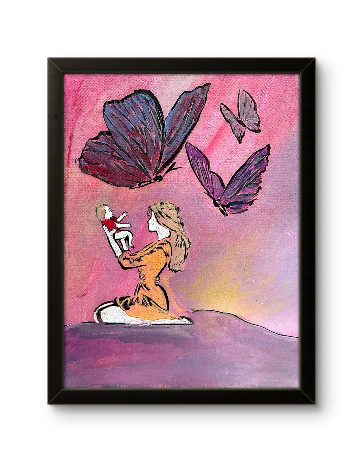 Figurative Expressionism 11×14″ – “Mom And Baby” Original Art COA