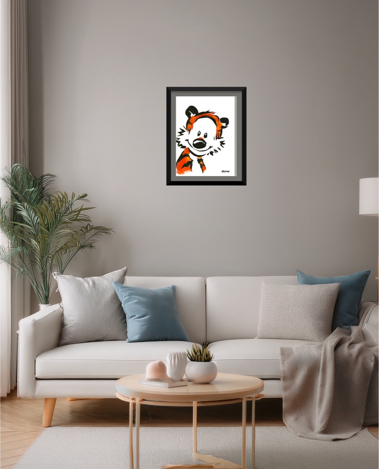 Original 9×12 Hobbes Inspired Tiger Painting Cartoon Pop Art Whimsical Acrylic