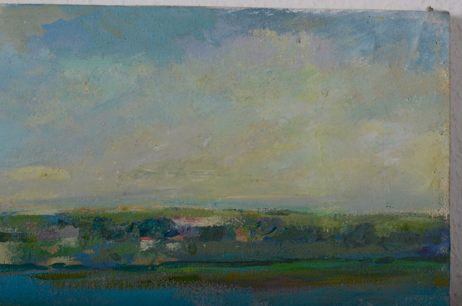 Spring river landscape, river in the mountains, oil painting, impressionist art