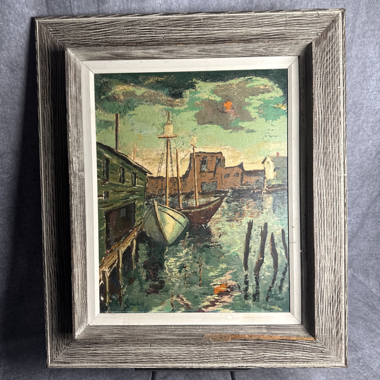Harry Shoulberg (1903-1995) Oil On Board Painting Of Harbor