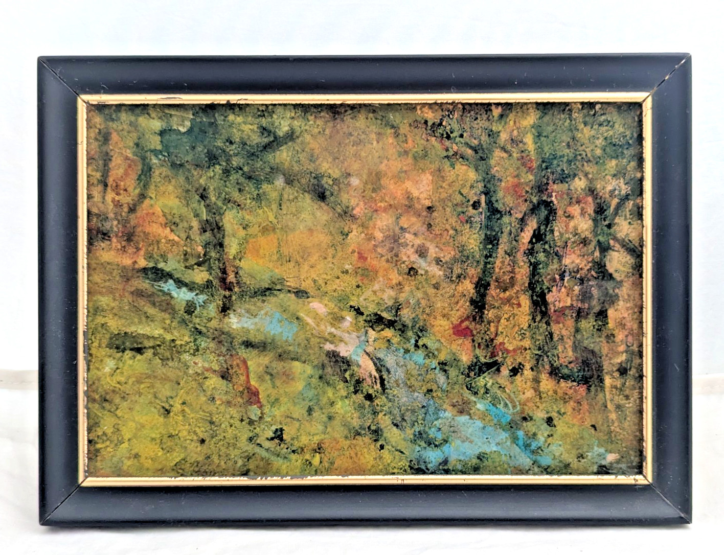 VTG Glass Abstract Modern Art Acrylic Painting 7×5 Original Wall Decor Framed