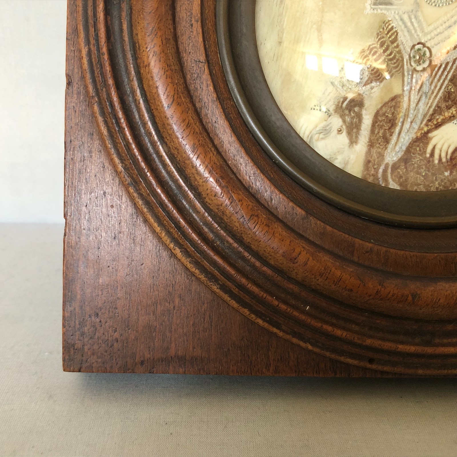 Antique Round Hand Painted and Signed Women’s Portrait in Original Frame.