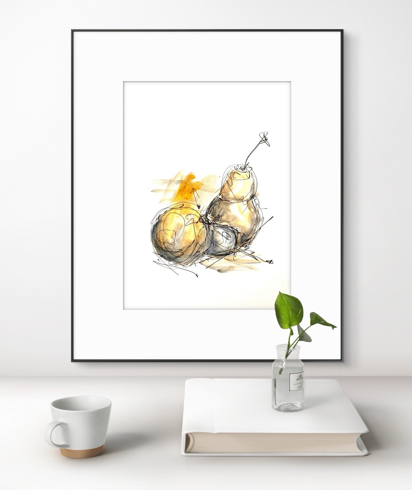Original Abstract Expressionism 9X12 Pears Paper Ink Colorful Handmade Signed 15