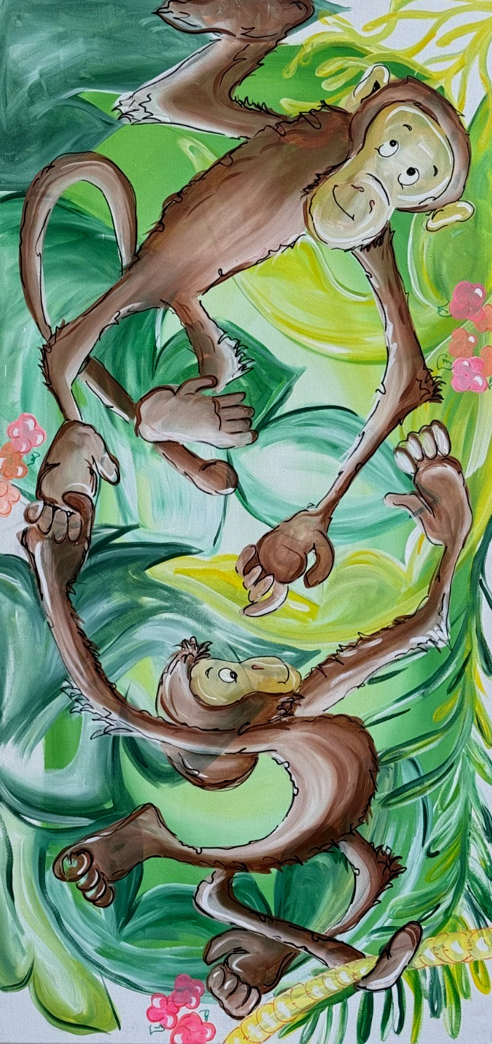 JUNGLE MONKEY ORIGINAL PAINTING SCHOOL NURSERY DAYCARE KINDERGARTEN KIDS ROOM 2