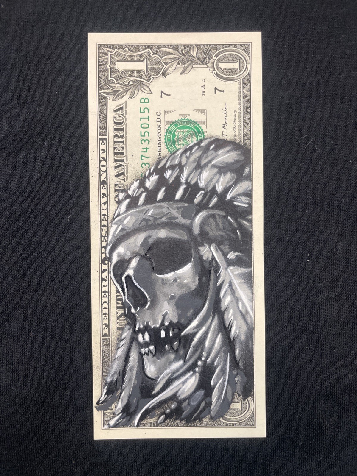 Skull Indian 1 Dollar bill painting Tattoo Art Graffiti Art Street Art