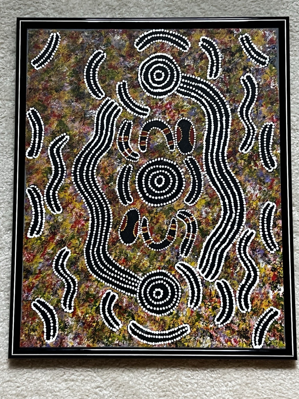 Audrey Nungarrayi Aboriginal Dot Painting“Men Singing for the Rain”Signed Canvas