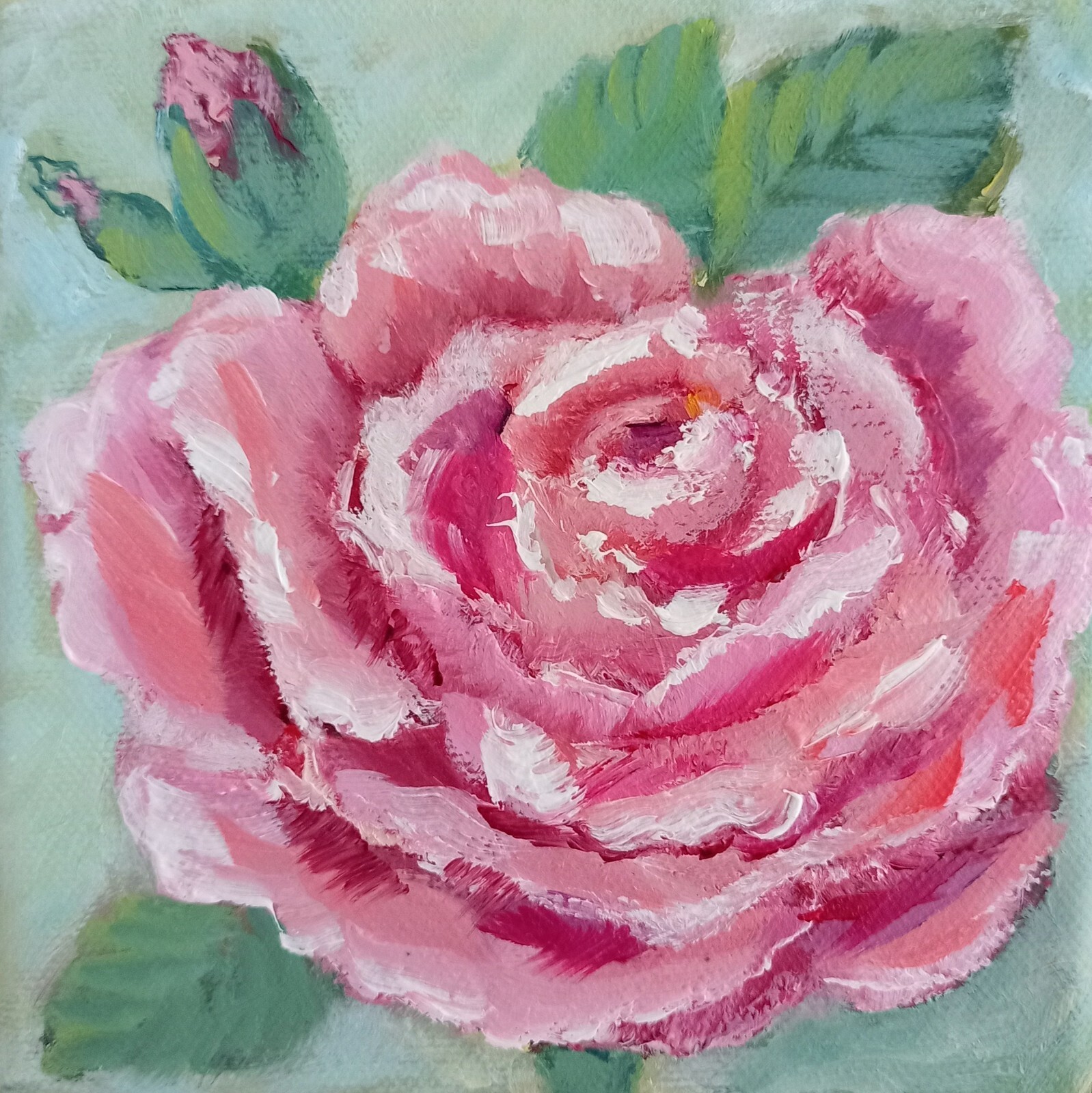 Rose Flower Oil Painting 13x13cm Original Painting on Canvas