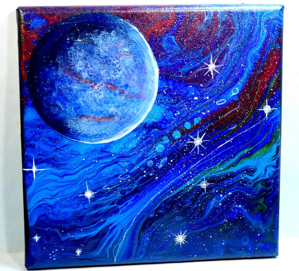 8 x 8″ Square Spacescape Acrylic Painting Deep Space Planet Stars Nebulas