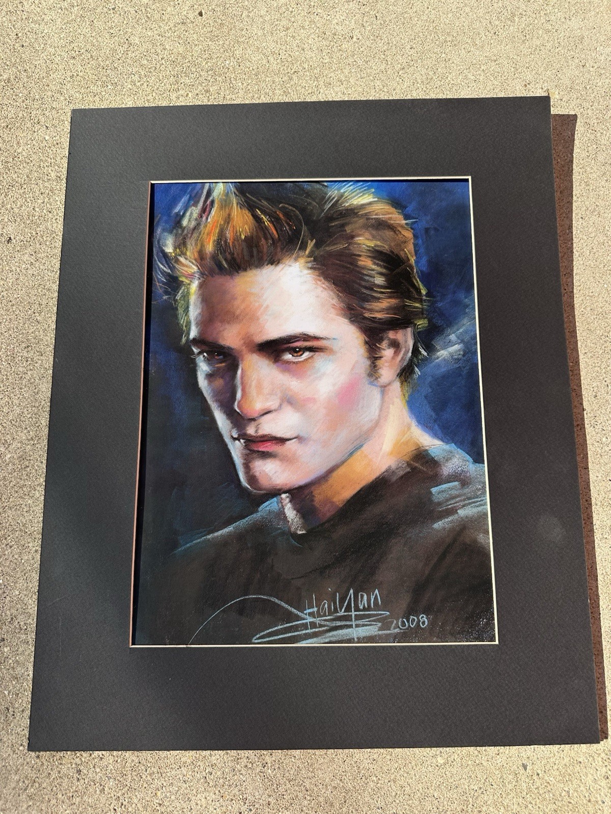 Signed 2008 Edward Cullen Twilight Painting Picture, Black Matte