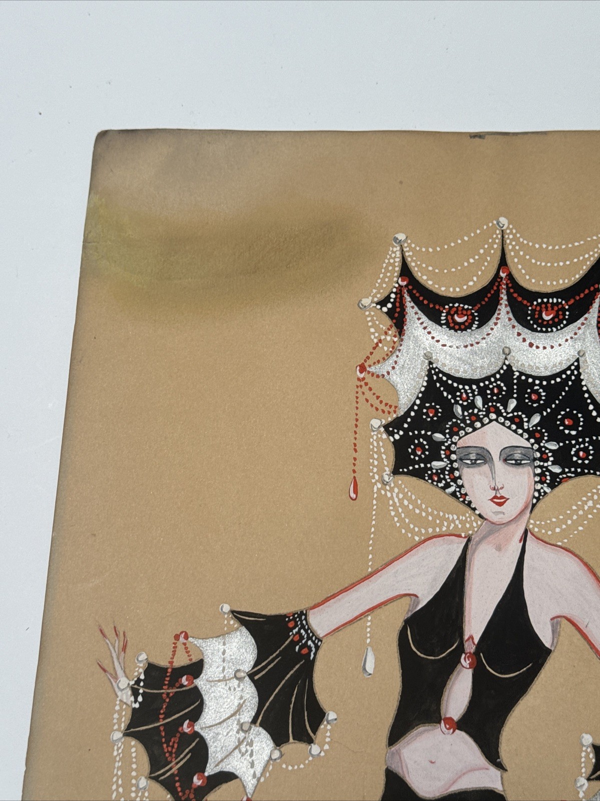 Antique Portrait Painting Woman Female Model Art Deco Fashion Illustration 1926