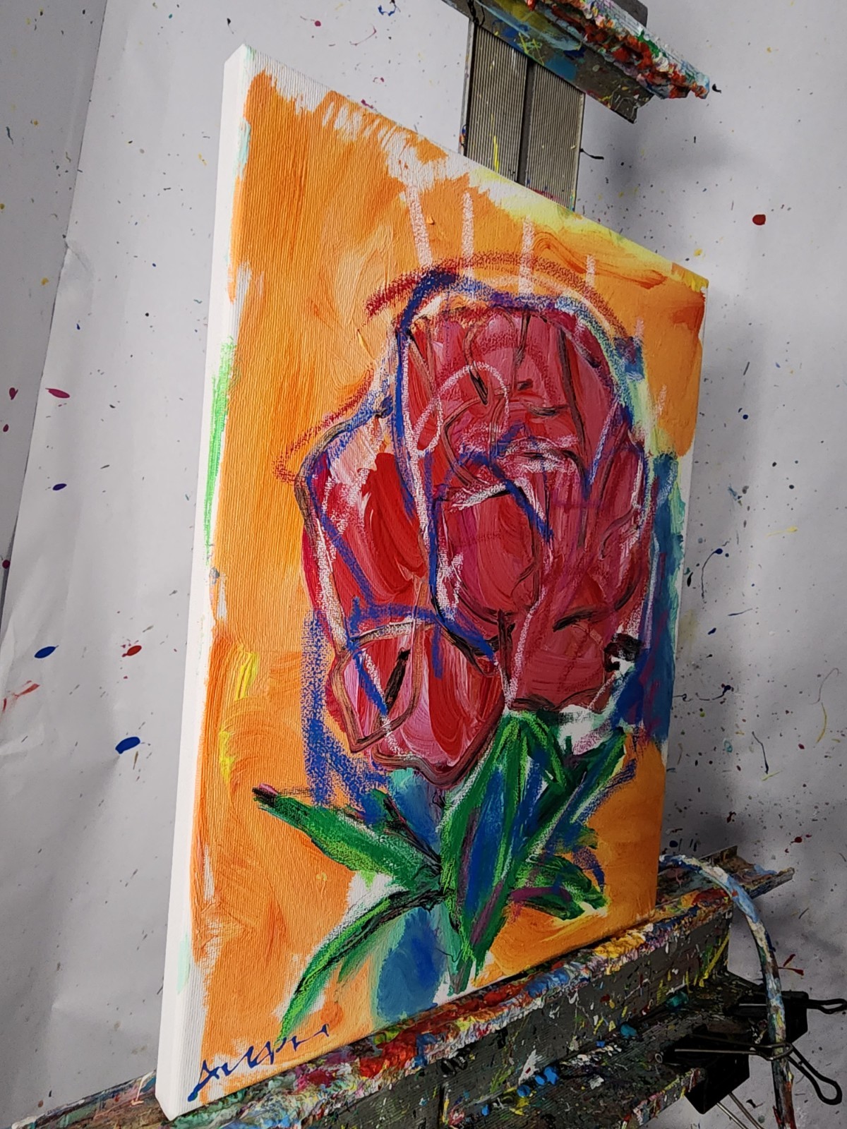 Aleph Original Flower 14×11 Abstract Expressionist Wall Art Painting Canvas
