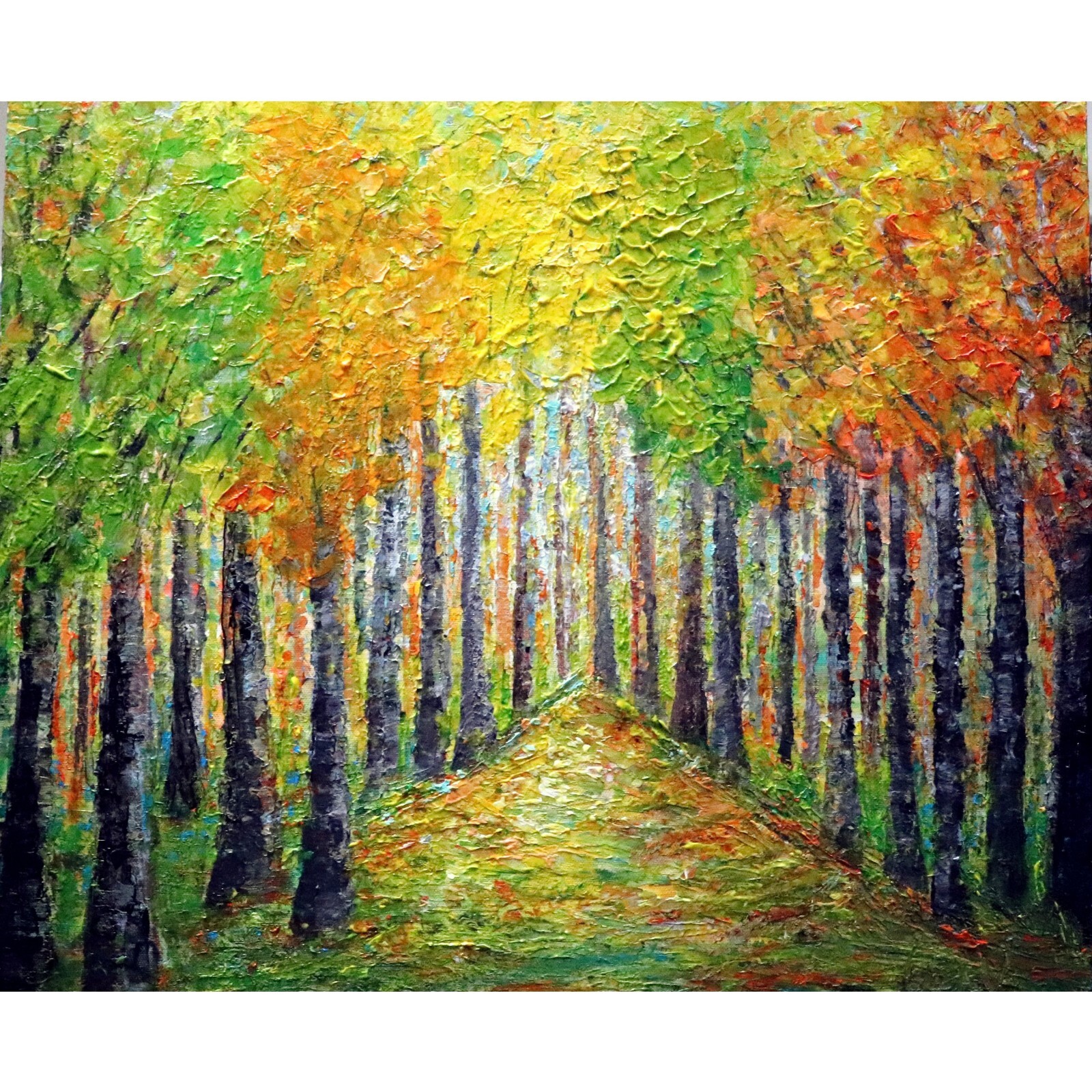 Sunlit Forest Path Original Landscape Painting 24×20 Textured Woodland Art