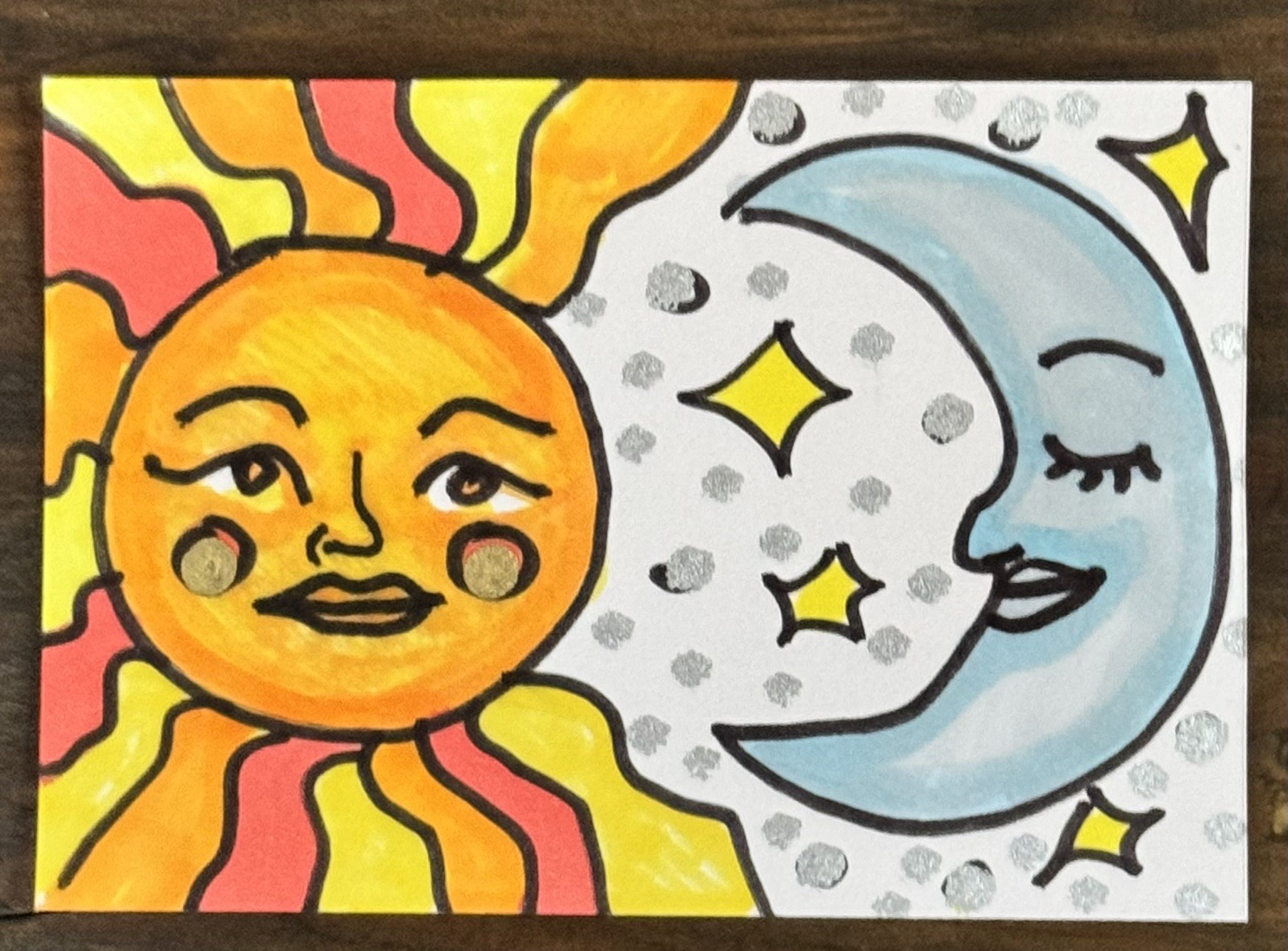 ACEO Miniature Art Piece- Fill the Sky-Duality-sun-moon-Original-Caroline Hanold