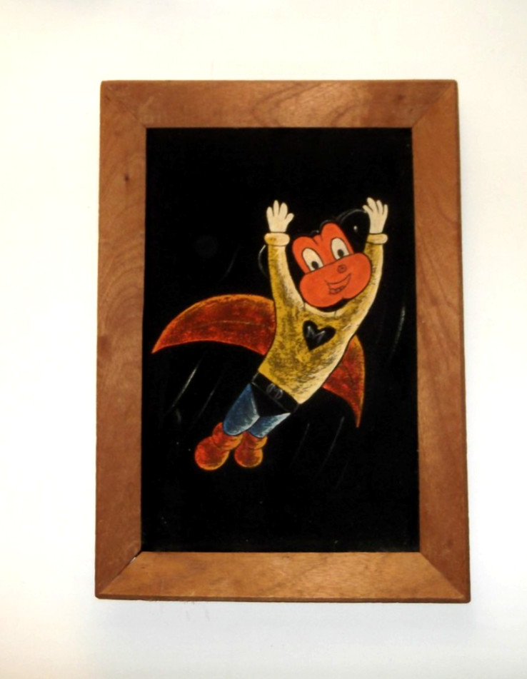 Vintage 1970’s Mighty Mouse Black Velvet Oil Painting 16″ x 11.5″