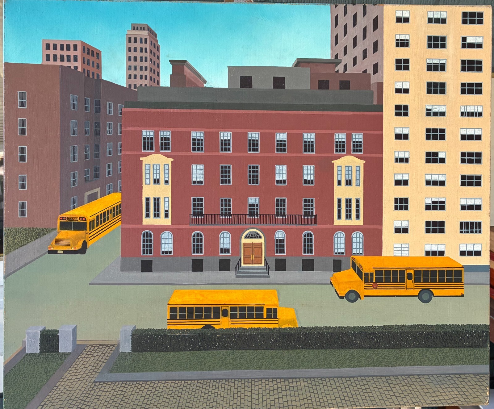 The Chapin School, NYC, oil on linen, charming painting, unsigned