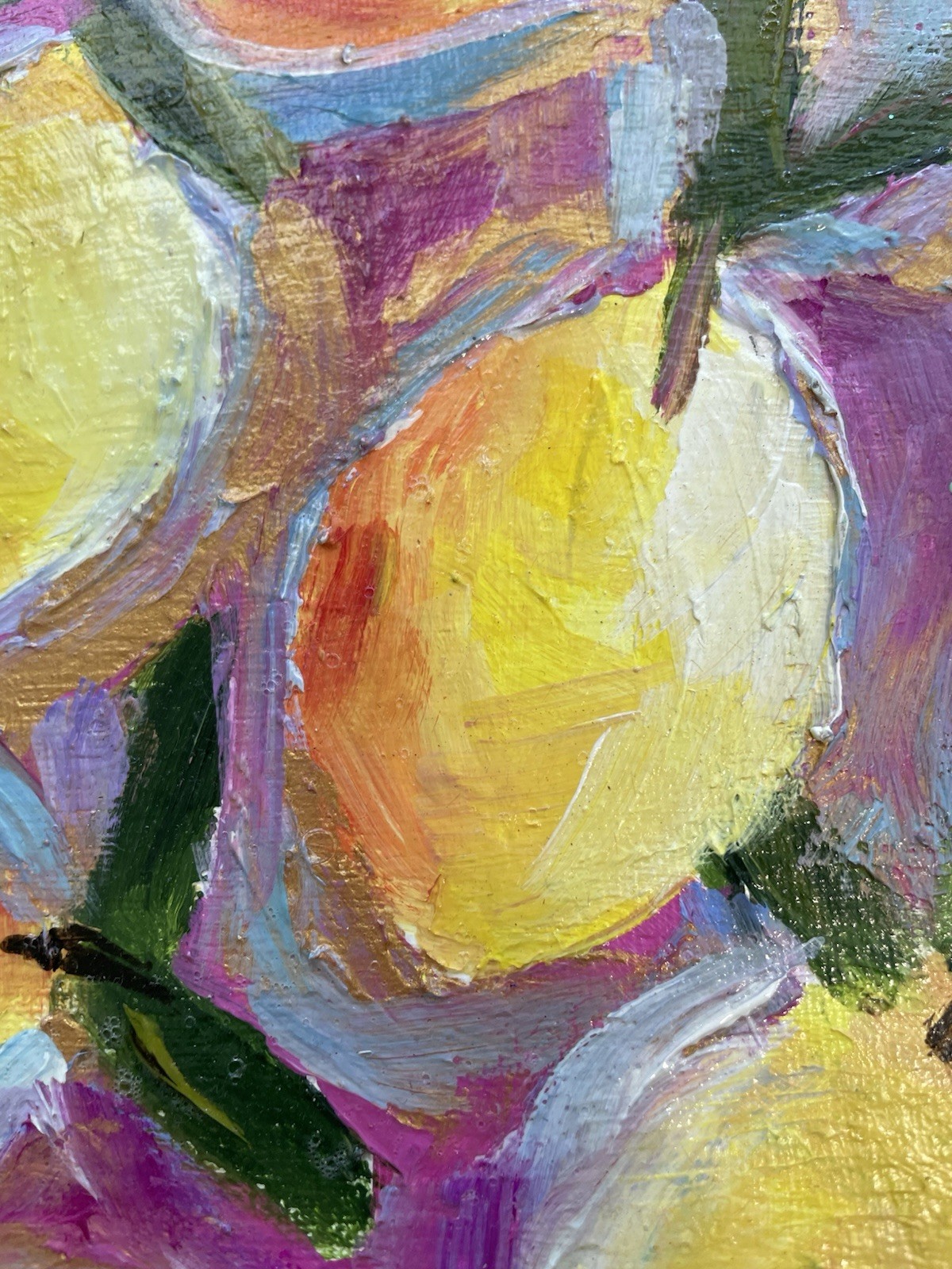 “Meyer’s Lemons on Brilliant Pink”An Acrylic Original Painting 10”x8” on Canvas