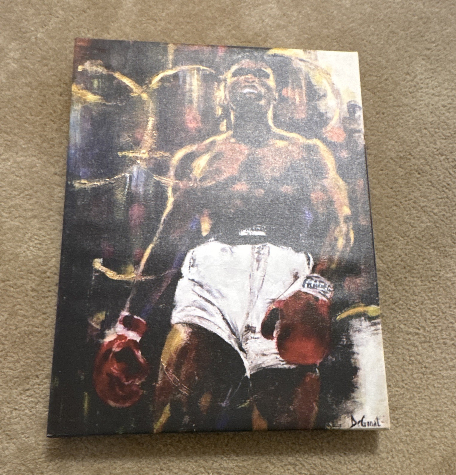 D. Gnat Signed Boxing Boxer Canvas Painting Contemporary Sports Art Unframed
