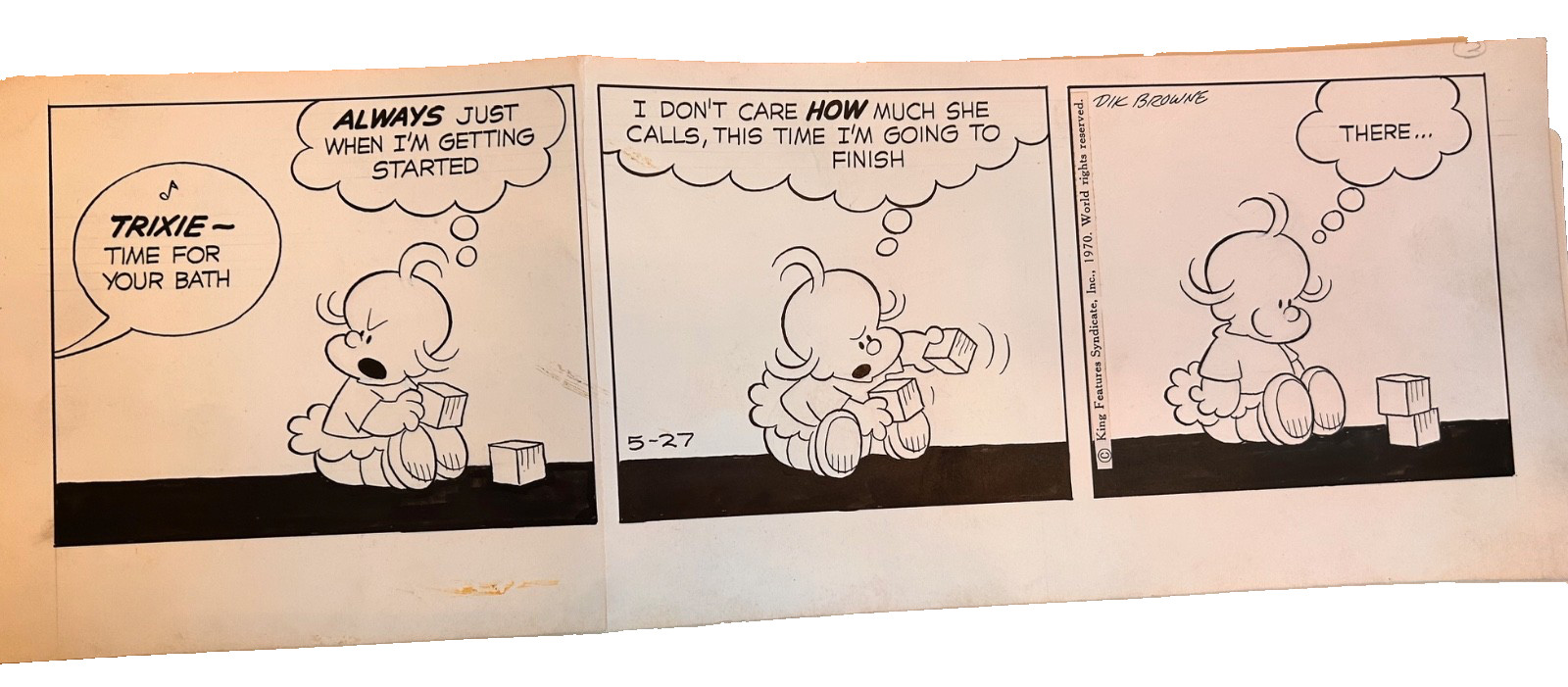 «Hi and Lois» Original Cartoon Drawing, 1970, Signed by Cartoonist Dik Browne