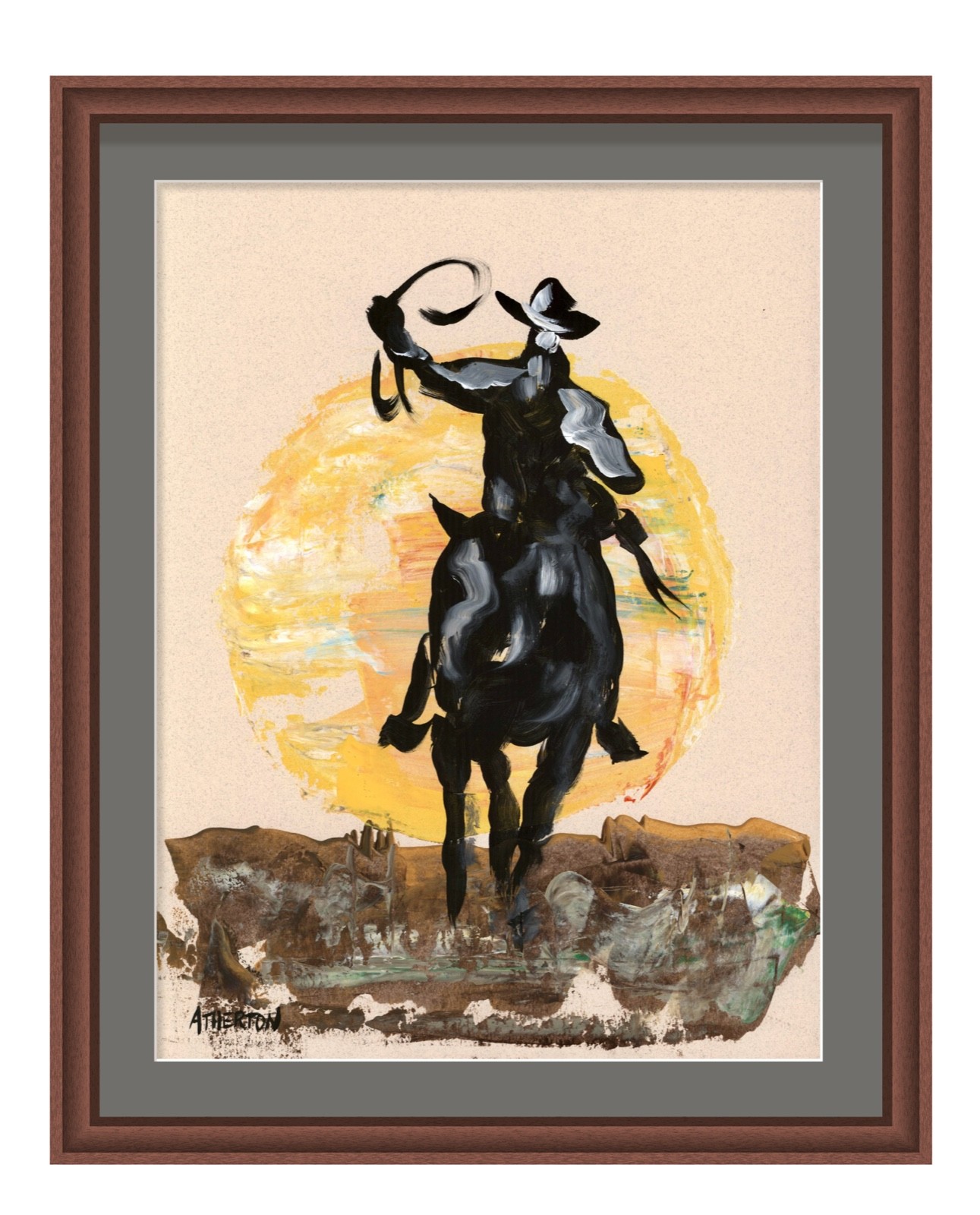 Atherton 9×12 Original Western Rider Horse Painting «Rough Rider 2» signed