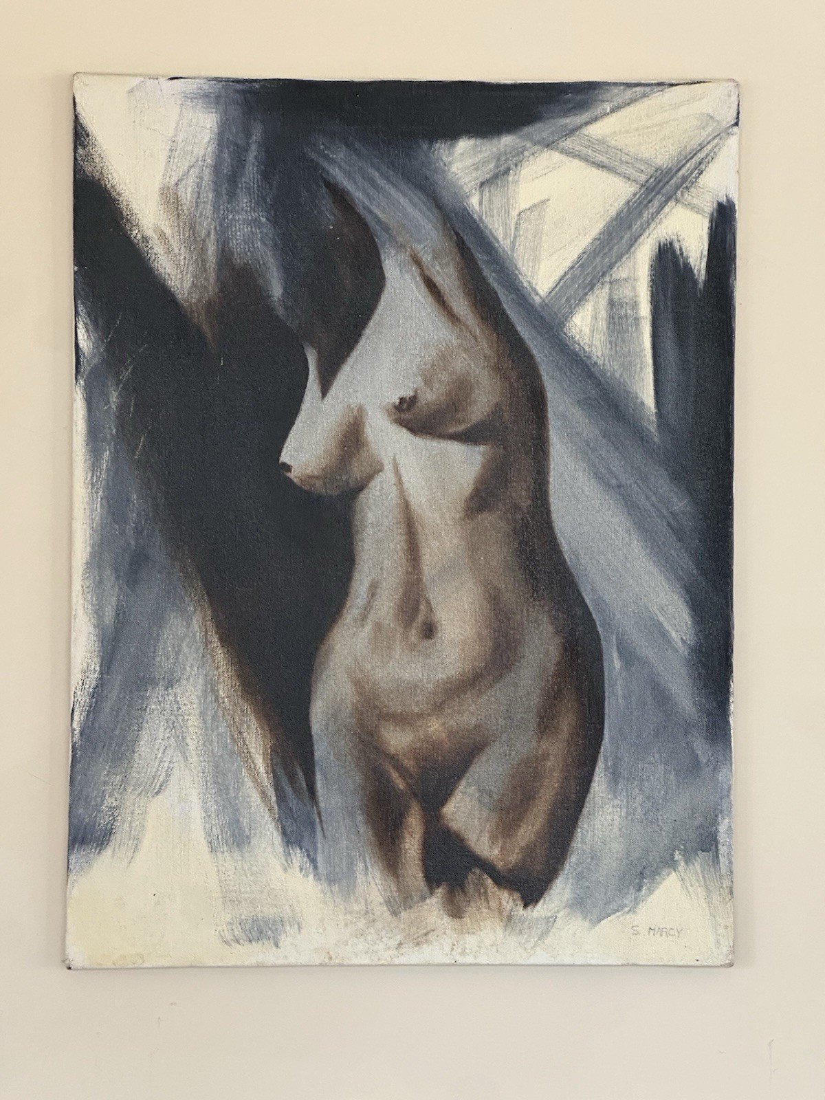 Vintage Mid Century Figurative Original Female Nude Oil Painting Canvas Signed