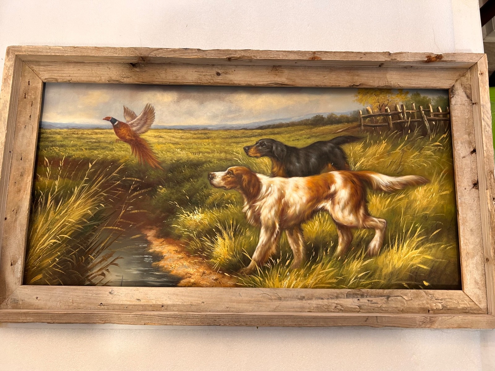 Hunting /Bird Dogs Oil Painting Signed Unstretched Unframed Original Art 12×24