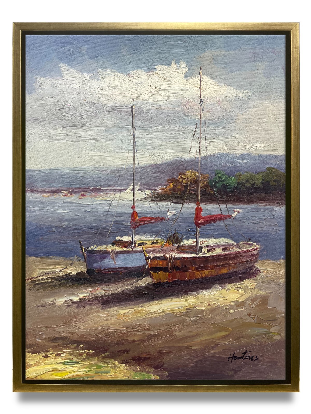 Hungryartist -Original Painting of Boats on Canvas 12×16 Framed