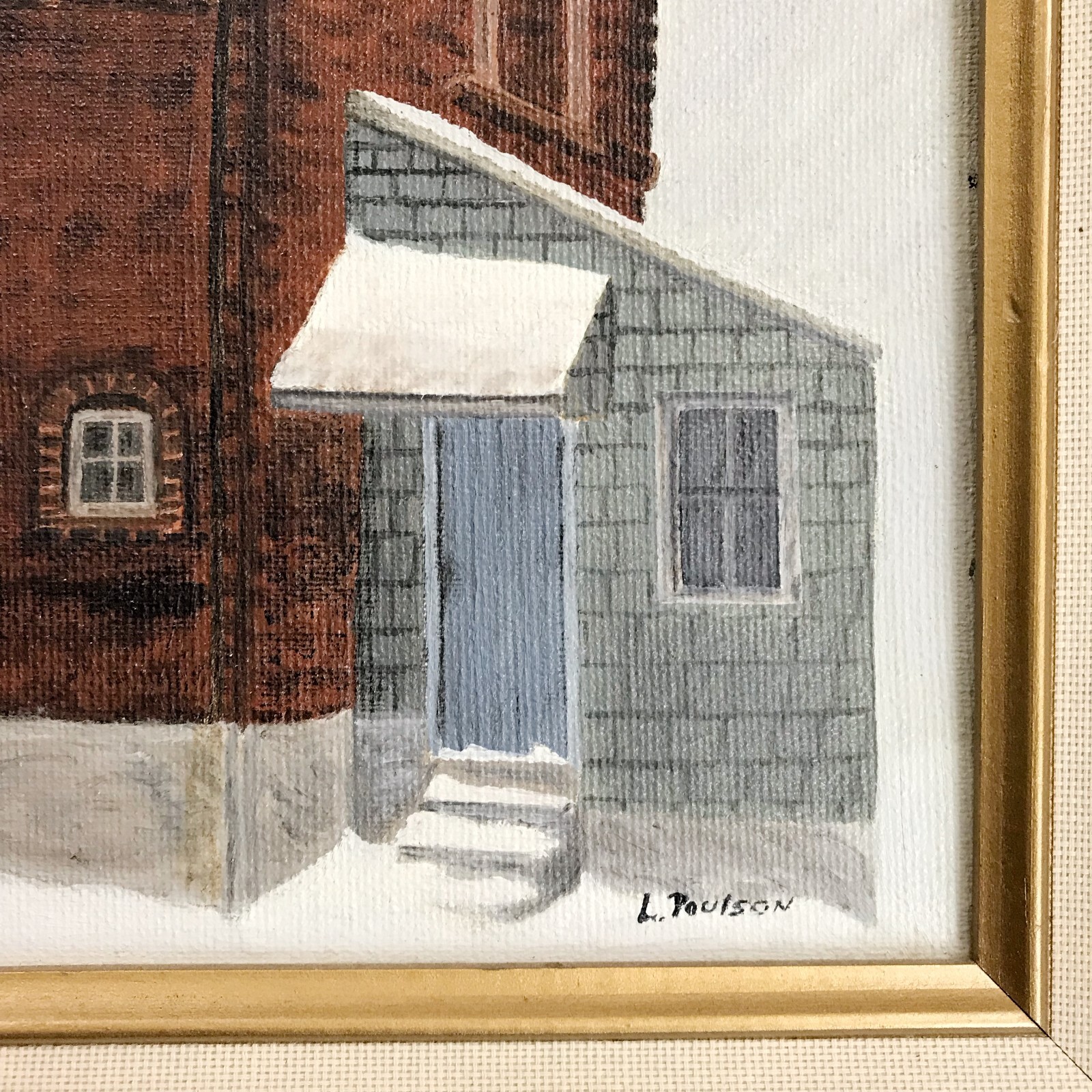 L. PAULSON Original Painting Winter Brick House 18×22 VTG Art Work Framed