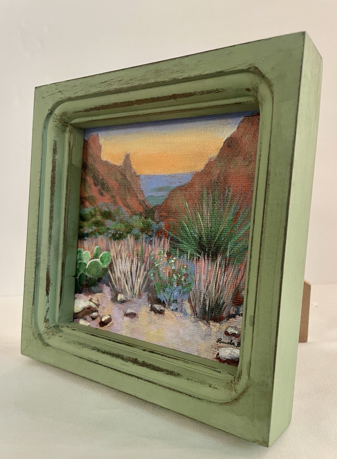 Big Bend Desert Sunset Original Acrylic Landscape Painting 5×5 Southwestern Art