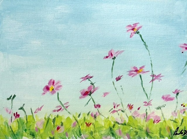 Original Modern Expressionist Summer Flowers 10×8 Canvas board Signed